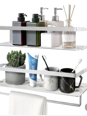 ALUMINUM Floating Shelf Set With Towel Bar Silver